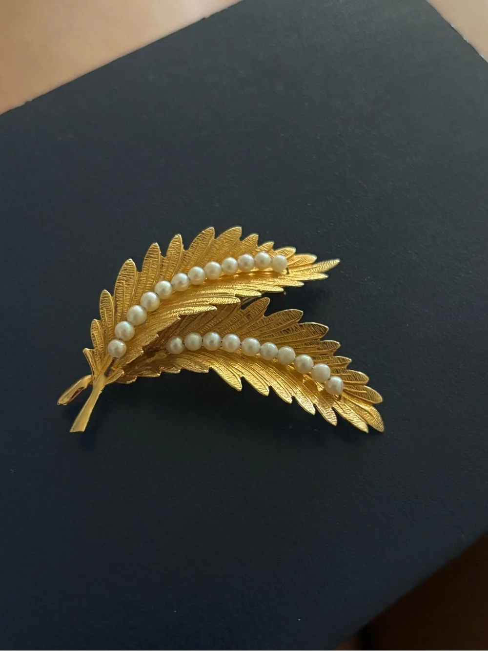 Gold Leaf Brooch with Pearl Accents - Women Jewelry
